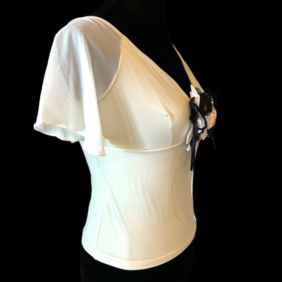 Paradyz Couture Cream & Black Flower Appliqué Top Small - Picture 4 of 5